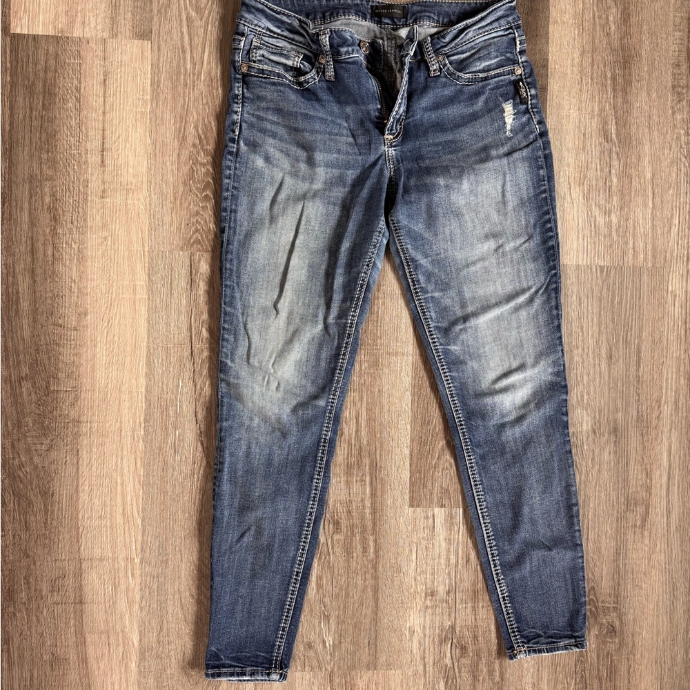 Women's Silver Blue Washed Skinny Jeans